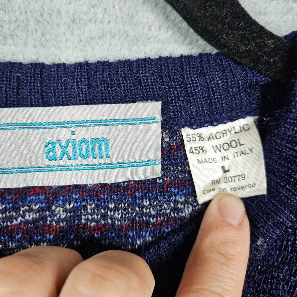 Axiom Men's Crew Neck Blue Pull over Long Sleeve Sweater Size L Made in Italy - Picture 3 of 6